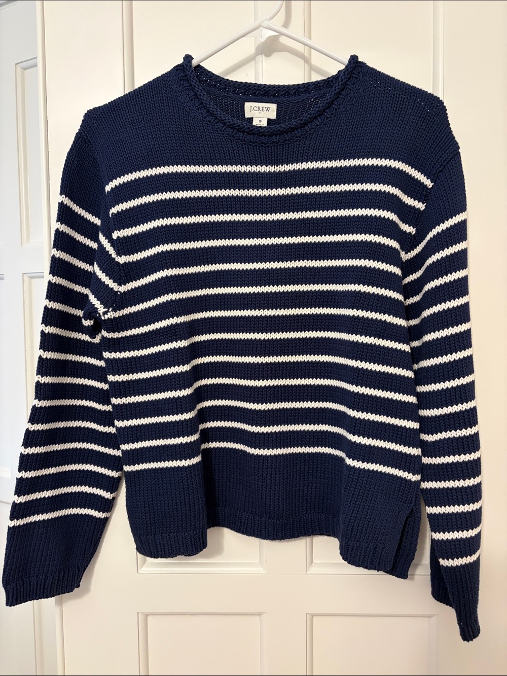 J. Crew Navy and White Striped Rollneck Sweater